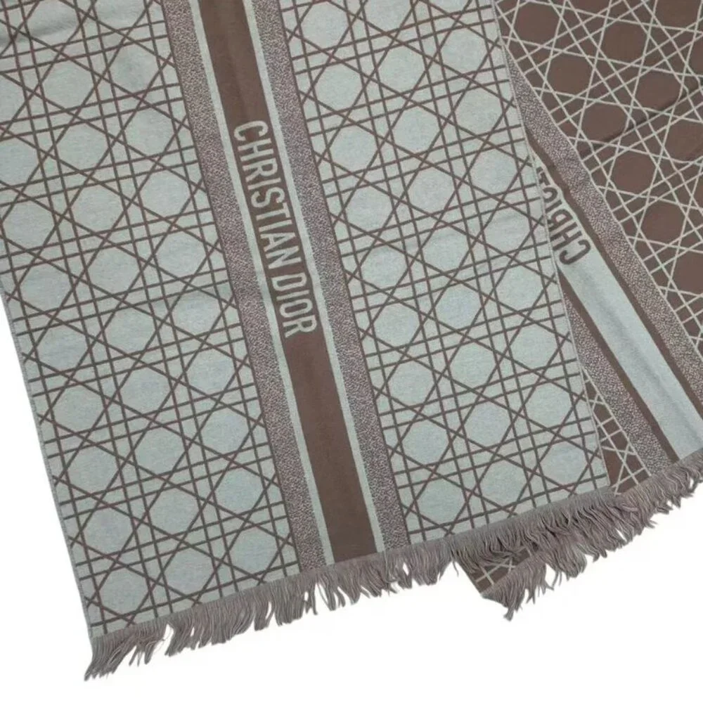 Dior Christian Cannage Cashmere Muffler Shawl Beige Scarf